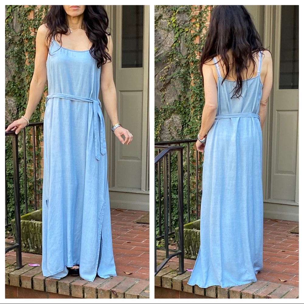 27 ✨MADE IN ITALY✨Sleeveless belted Jean maxi dress - Picture 2 of 6